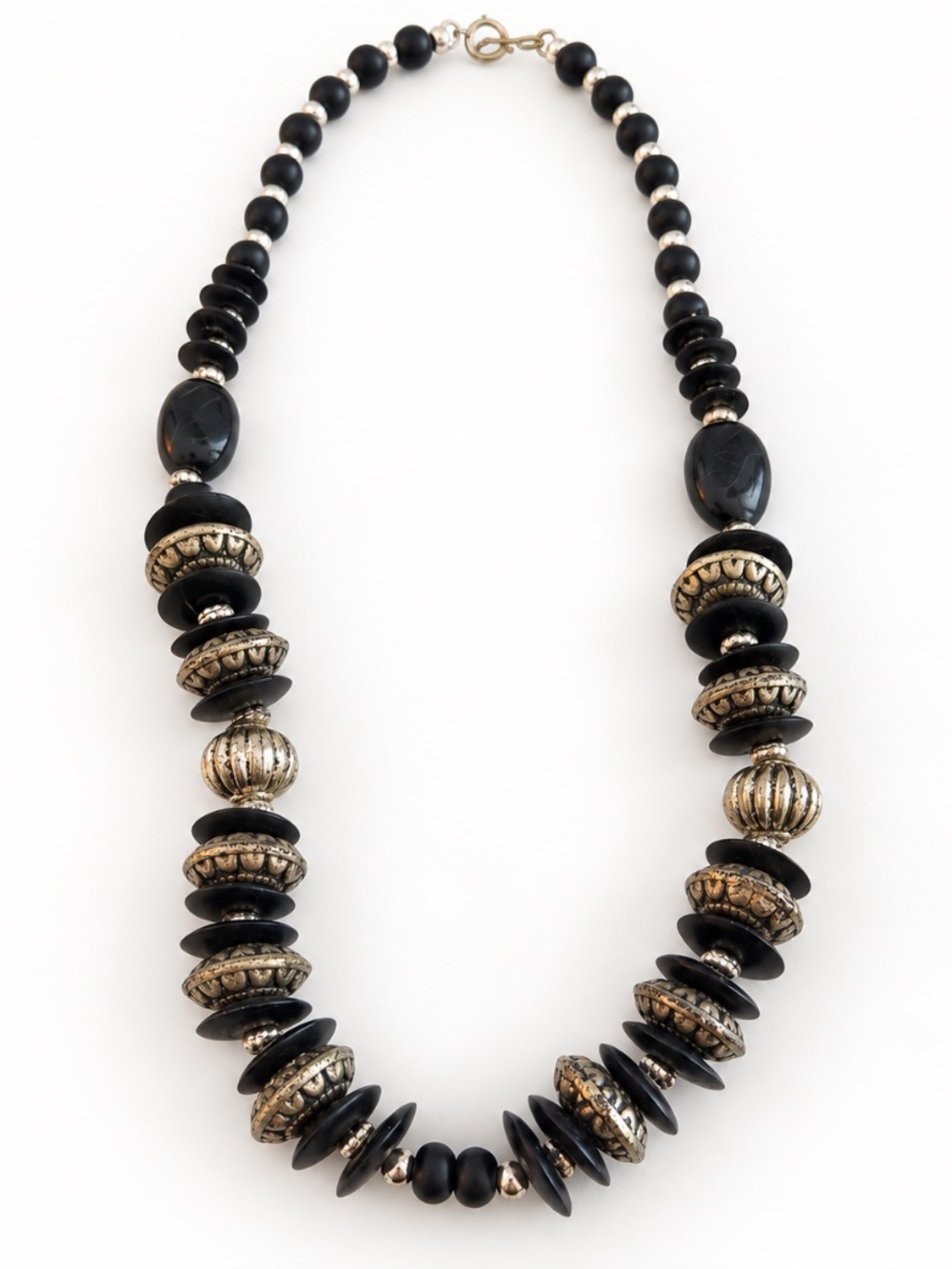 Chunky Black & Silver-Tone Boho Statement Necklace
